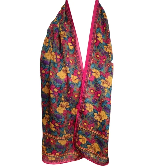 Vintage Liz Claiborne Floral Silk Long Scarf - Picture 1 of 2